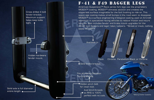 American Suspension Smooth Hidden Axle Bagger Legs - All Years Single or - Dual Disc