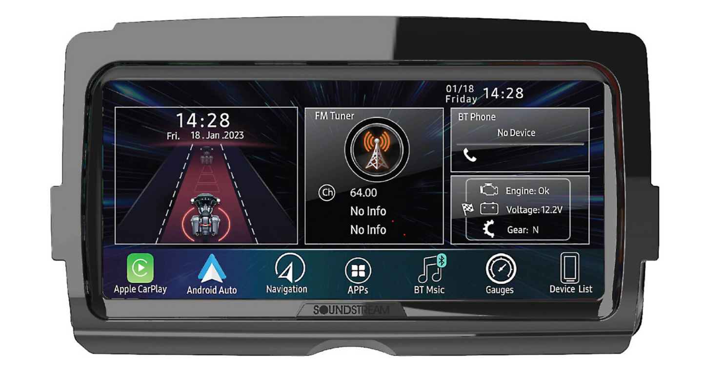 Soundstream Reserve V2 Harley Radio for Touring 2014-2025 Motorcycles. 8.3" Plug and Play w/ Apple Car Play