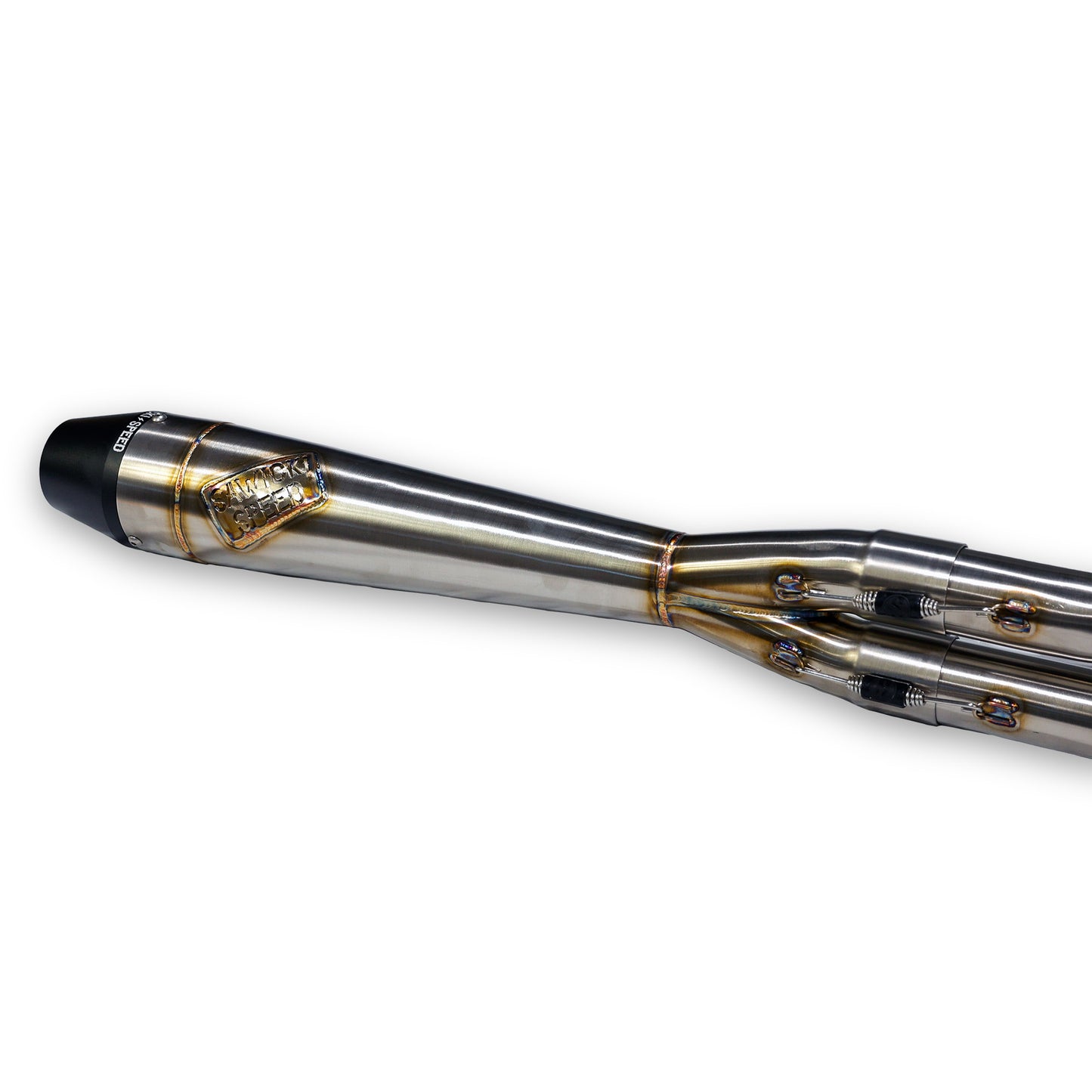 SAWICKI - INTMDTR M8 SOFTAIL MID BRUSHED SS W/BLACK END CAP - 930-02624