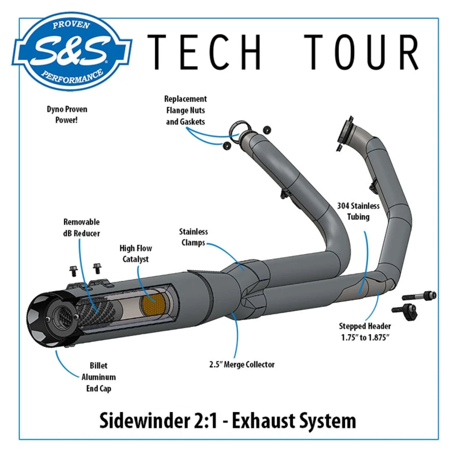 S&S Cycle 550-0758D – 50 State 2:1 Sidewinder Exhaust – M8 Touring Chrome