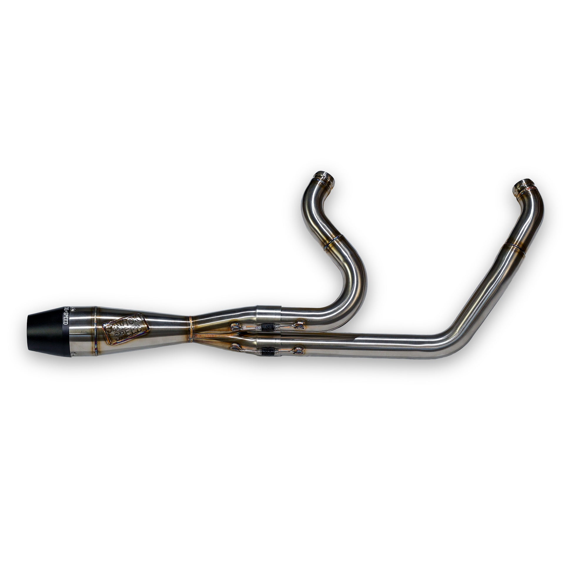 SAWICKI - INTMDTR M8 SOFTAIL SHORTY BRUSHED SS W/BLACK END CAP - 930-02620