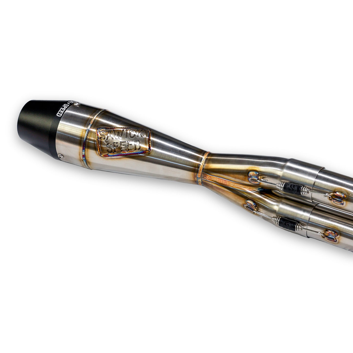 SAWICKI - INTMDTR M8 SOFTAIL SHORTY BRUSHED SS W/BLACK END CAP - 930-02620