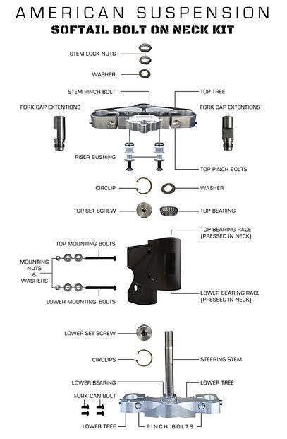 American Suspension Bolt On Neck / Trees to fit Fat 23" Wheel on a 00-Present Harley Softail B26ST/_