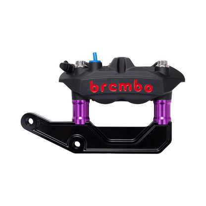 Black Brembo 108mm M4 Monobloc Caliper with Purple 29mm Spacers and Black Radial Bracket