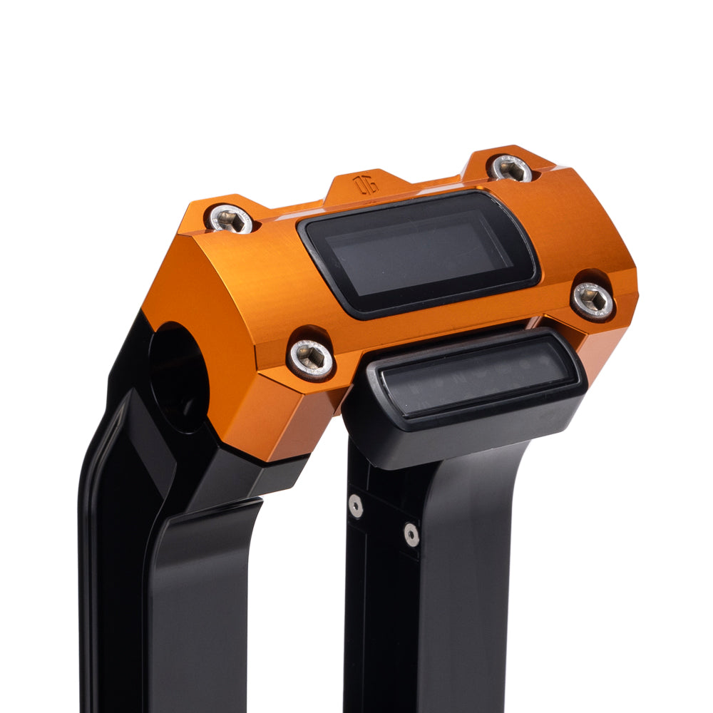 OG Black 10.5 inch Straight Risers with Orange Digital Gauge Cut Out Top Clamp