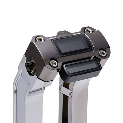 OG Chrome 10.5 inch Straight Risers with Black Chrome Digital Gauge Cut Out Top Clamp