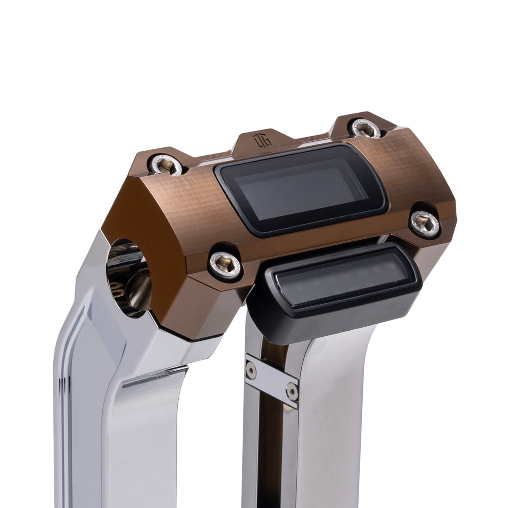 OG Chrome 10.5 inch Straight Risers with Bronze Digital Gauge Cut Out Top Clamp