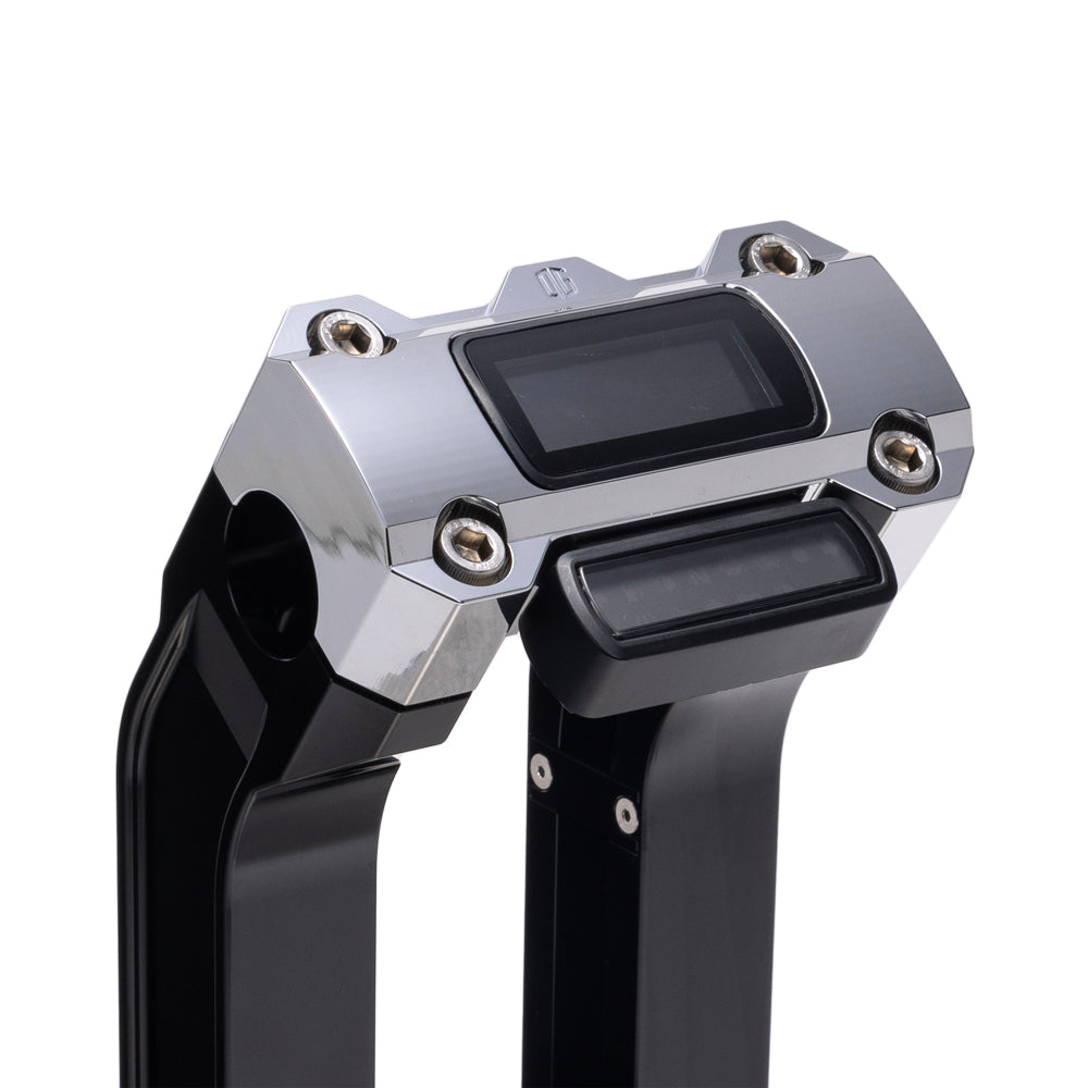 OG Black 6.5 inch Pull Back Risers with Chrome Digital Gauge Cut Out Top Clamp