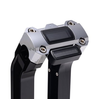 OG Black 6.5 inch Straight Risers with Chrome Digital Gauge Cut Out Top Clamp