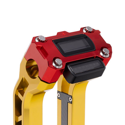 OG Red Performance Digital Gauge Top Clamp on OG Gold Performance Riser Legs