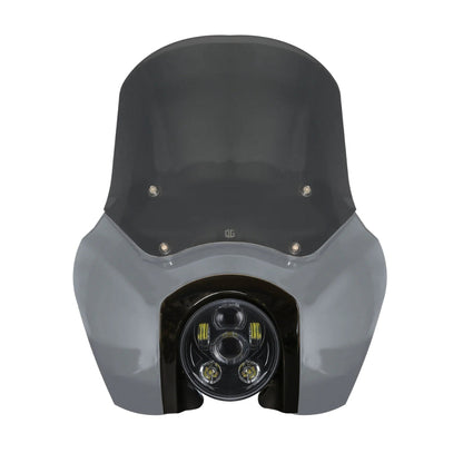 OG Softail Low Rider s_Complete T Sport Fairing Kit Gunship Grey OEM Headlight Grey 5.75 LED Black