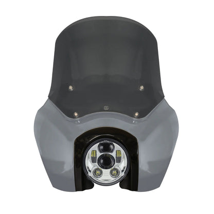OG Softail Low Rider s_Complete T Sport Fairing Kit Gunship Grey OEM Headlight Grey 5.75 LED Chrome